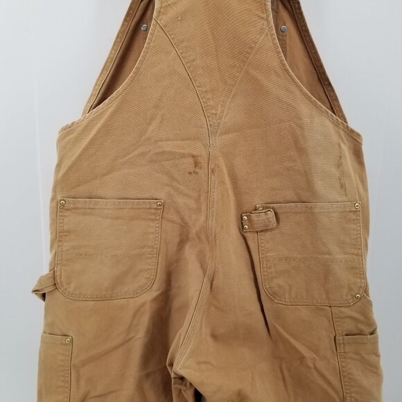 Vintage Carhartt Duck Canvas Overalls Distressed Double Knee Brown R01 42 x 30 - Picture 11 of 14